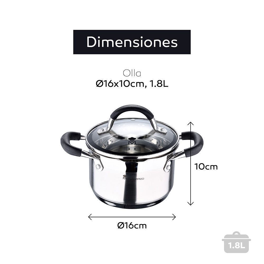 Panela Ø16x10cm 1,8L INOX com tampa foodies BGMP-1504-BK masterpro - Image 6