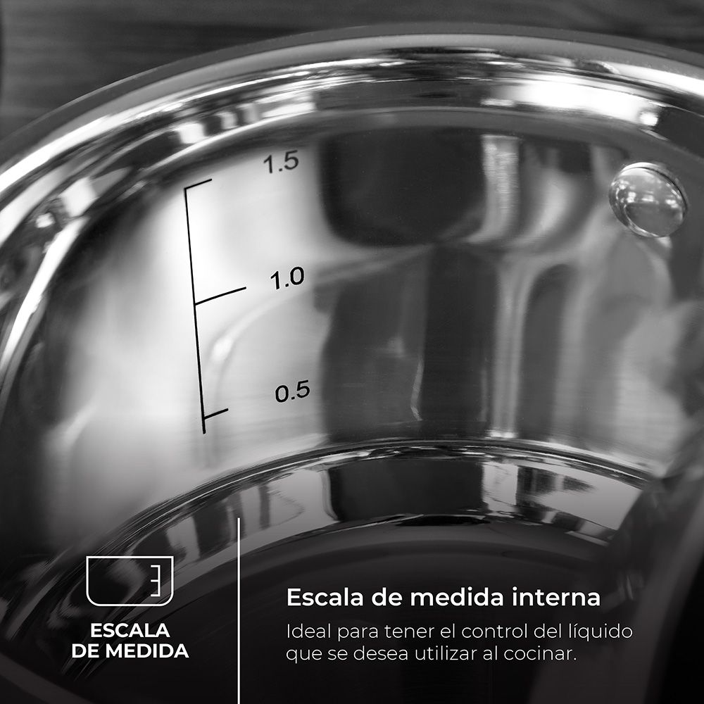 Panela Ø28x16,5cm 9,5L INOX com tampa foodies BGMP-1506-BK masterpro - Image 2