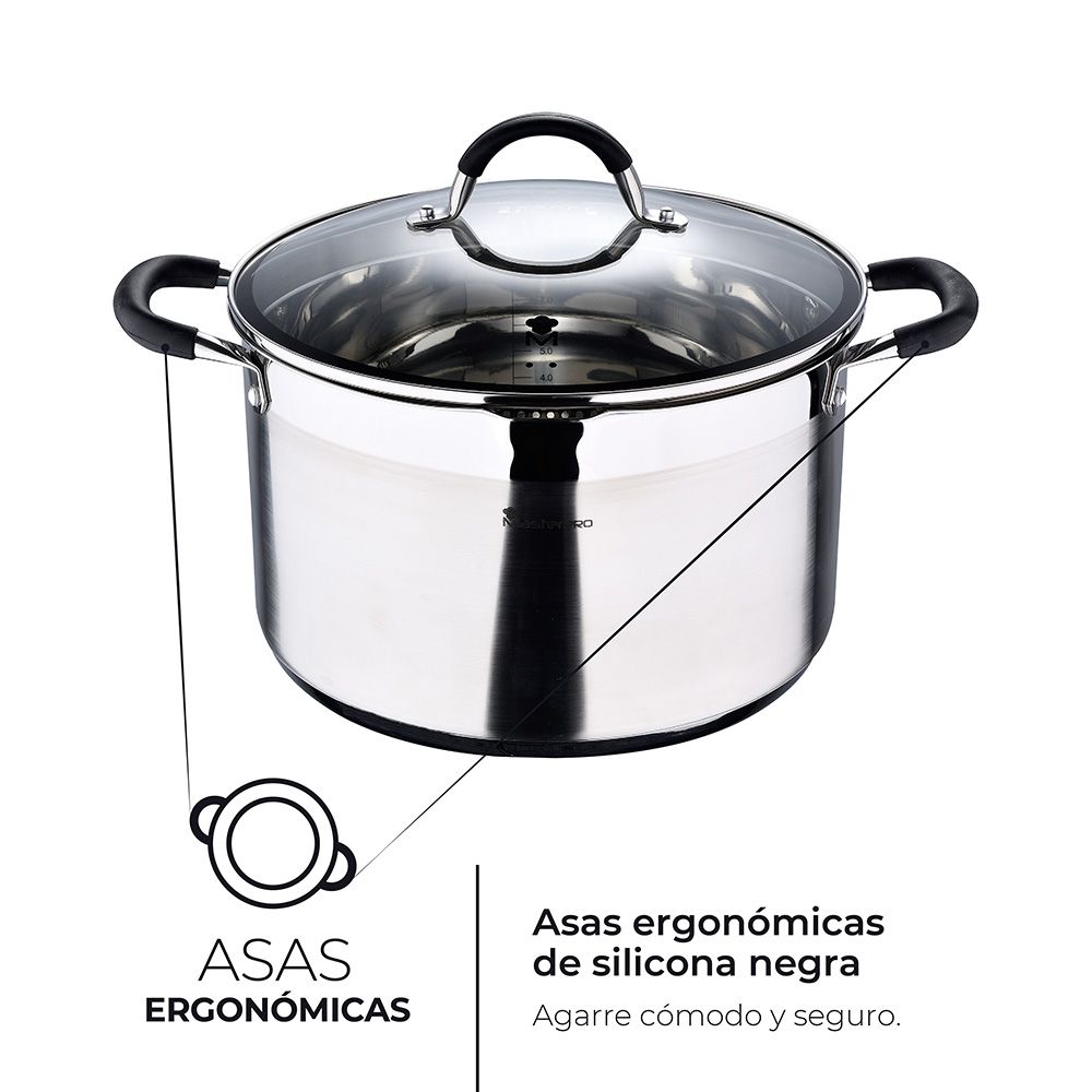 Panela Ø28x16,5cm 9,5L INOX com tampa foodies BGMP-1506-BK masterpro - Image 3