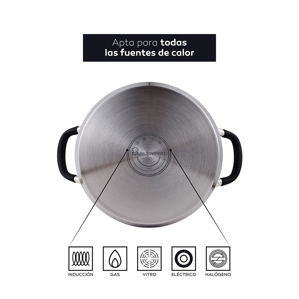 Panela Ø28x16,5cm 9,5L INOX com tampa foodies BGMP-1506-BK masterpro - Image 4