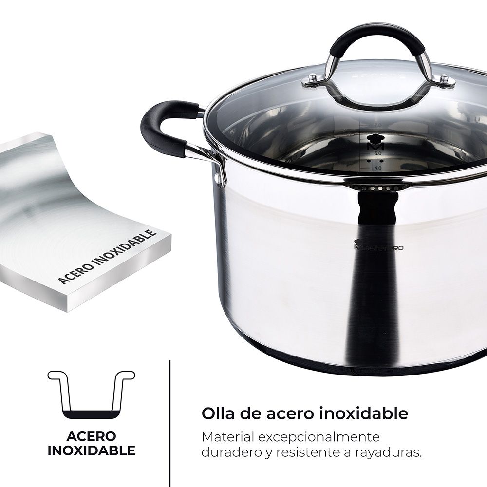 Panela Ø28x16,5cm 9,5L INOX com tampa foodies BGMP-1506-BK masterpro - Image 5