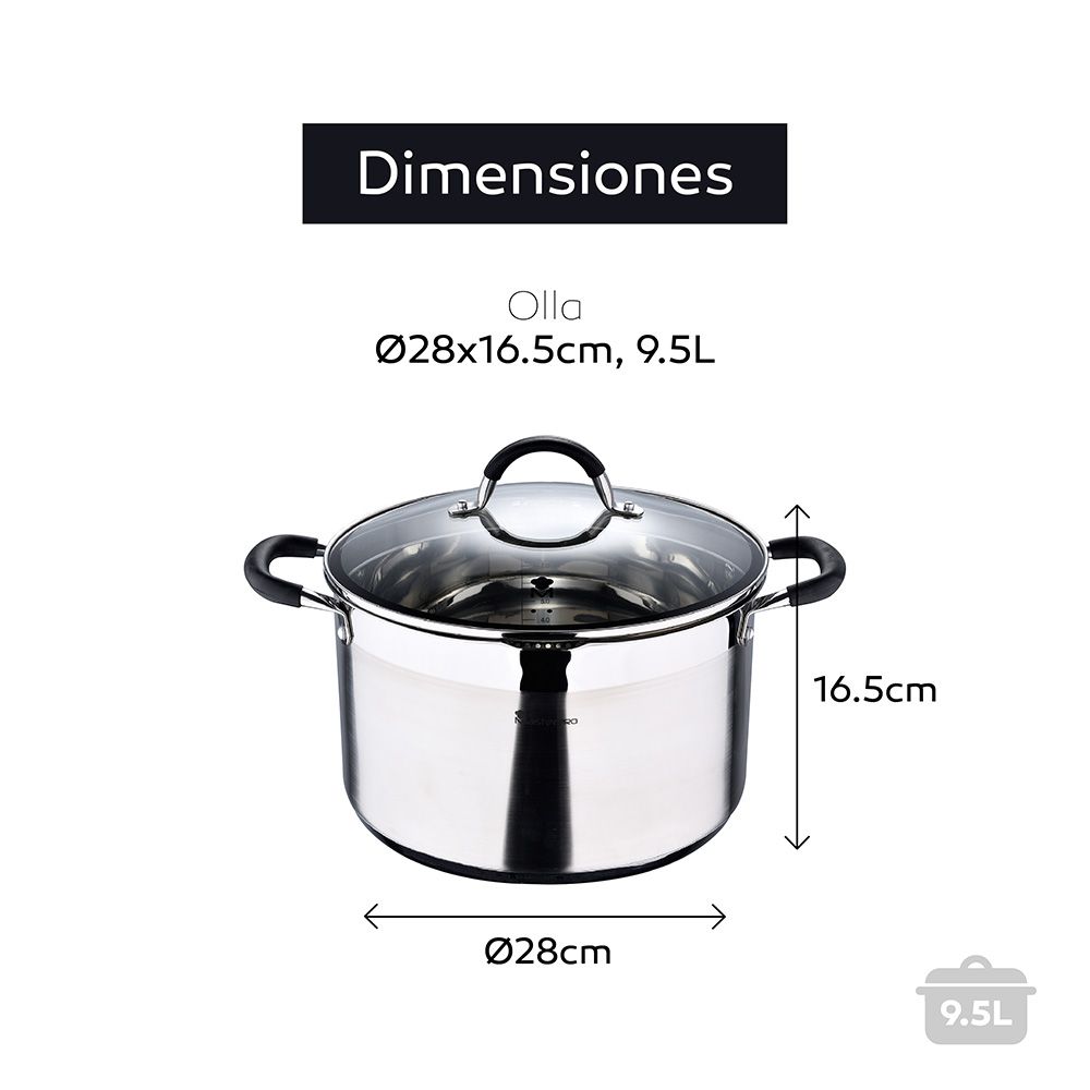 Panela Ø28x16,5cm 9,5L INOX com tampa foodies BGMP-1506-BK masterpro - Image 6