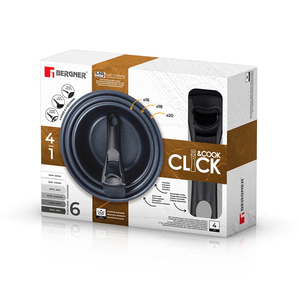 KIT 3 caçarolas (Ø16+Ø18+Ø20cm) click & cook bergner - Image 4