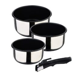 KIT 3 caçarola (Ø16x8cm/Ø18x9cm/Ø20x10cm) em inoxidavel click & cook bergner