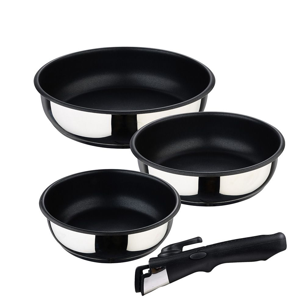 KIT 3 frigideiras (Ø18x6cm/20x6cm/Ø24x6,5cm) INOX click & cook bergner