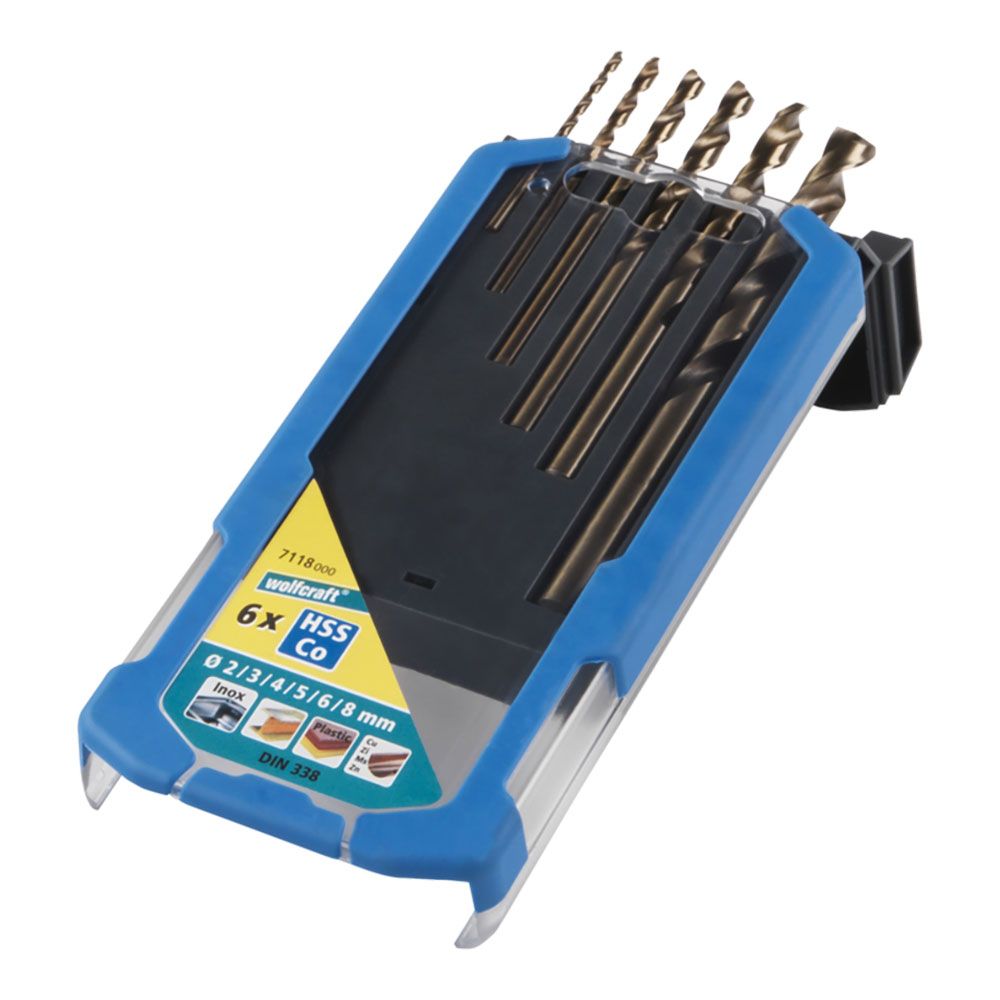 Brocas de metal HSS cobalto retificada, Ø2,00 - 8,00 mm, conjunto de 6 peças,