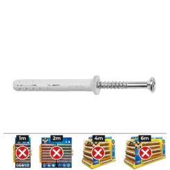 Buchas golpe Ø5 x 50 mm + parafusos cabeça plana Ø5 x 50 mm, caixa 100 unid