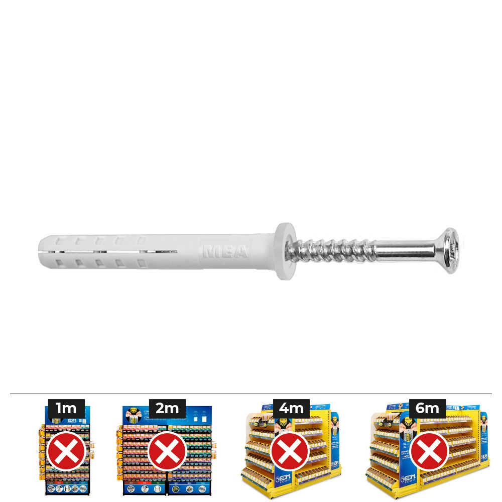 Buchas golpe Ø5 x 50 mm + parafusos cabeça plana Ø5 x 50 mm, caixa 100 unid