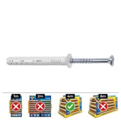 Buchas golpe Ø6 x 60 mm + parafusos cabeça plana Ø6 x 40 mm, caixa 50 unid