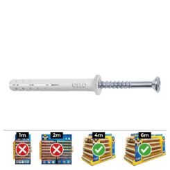 Buchas golpe Ø6 x 40 mm + parafusos cabeça plana Ø6 x 40 mm, caixa 100 unid