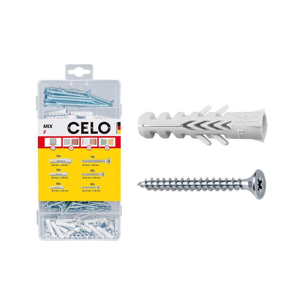 Cavinhos nylon F 5, 6, 8 com parafuso, caixa com 210 unidades