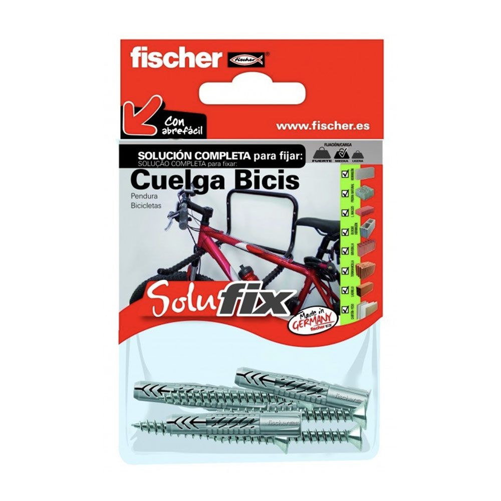 KIT fixação pendura fácil bicicletas 518779 solufix fischer
