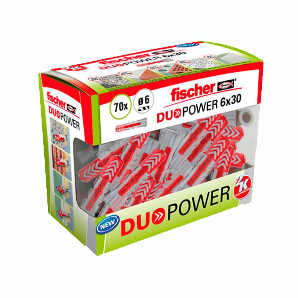 FISCHER Plugue Duopower ø6 x 30 mm, caixa de 70 unidades