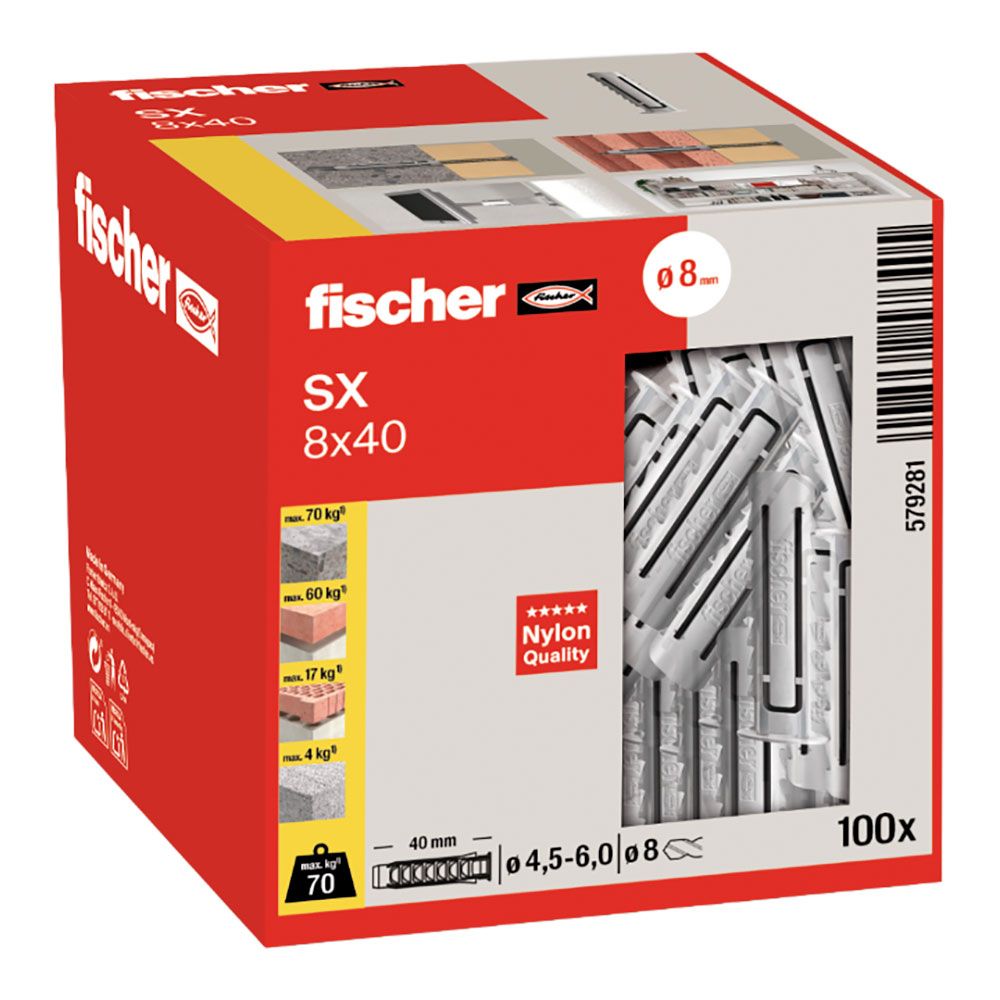 Bucha SX Ø8 x 40 mm, caixa 100 unidades