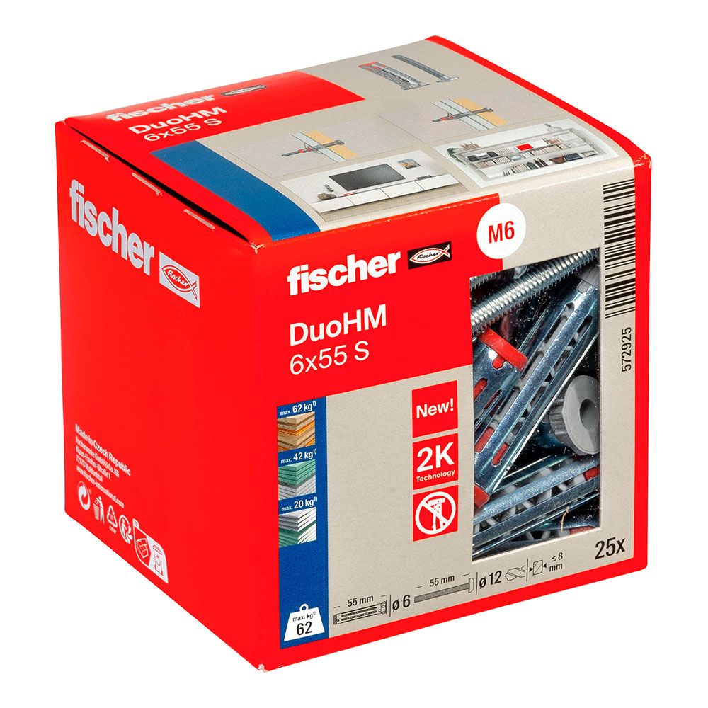Bucha DUO HM Ø6 x 55 mm + parafusos Ø12 x 55 mm, caixa 25 UDS