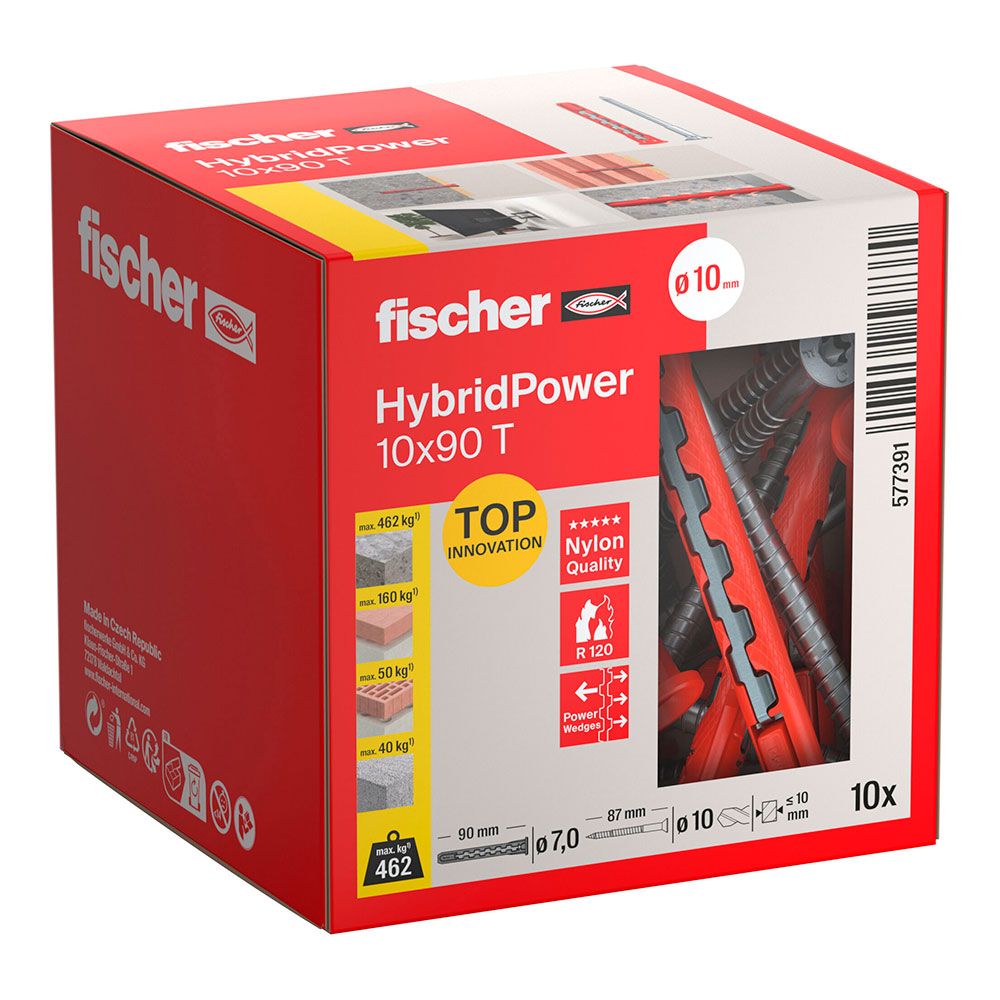 Buchas hybridpower Ø7 x 90 mm + parafusos cabeça tremoço TX40, Ø10 x 87 mm, caixa 10 unidades