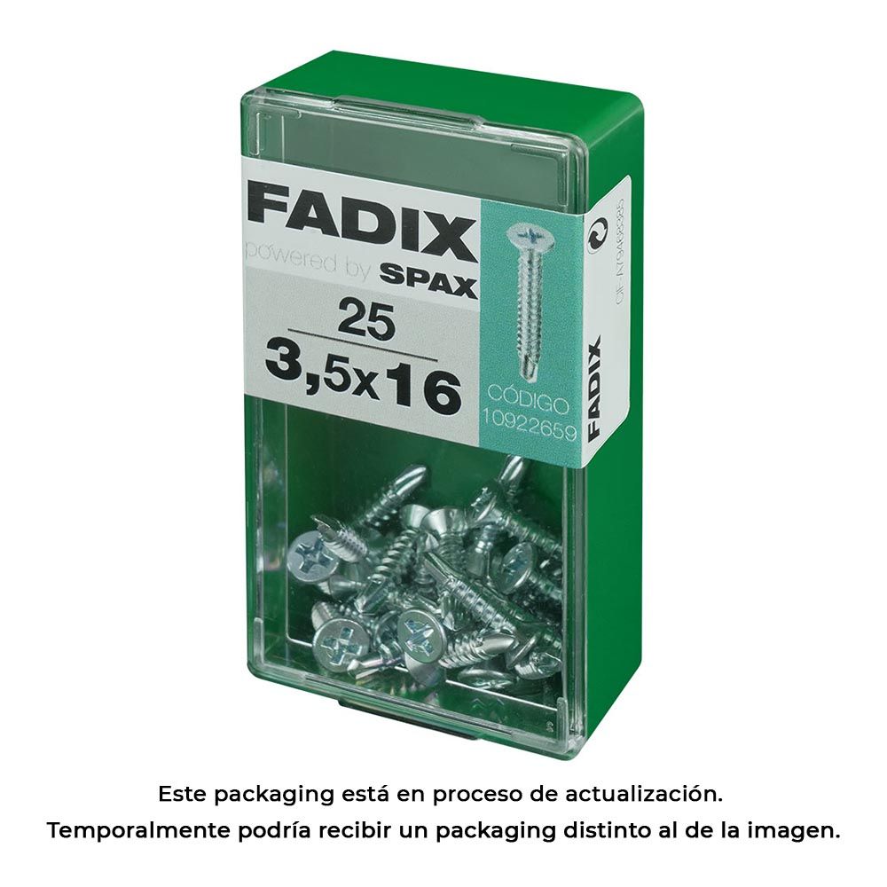 Caixa S 25 unid. parafuso rosca chapa CP autot. zinco 3,5x16mm fadix