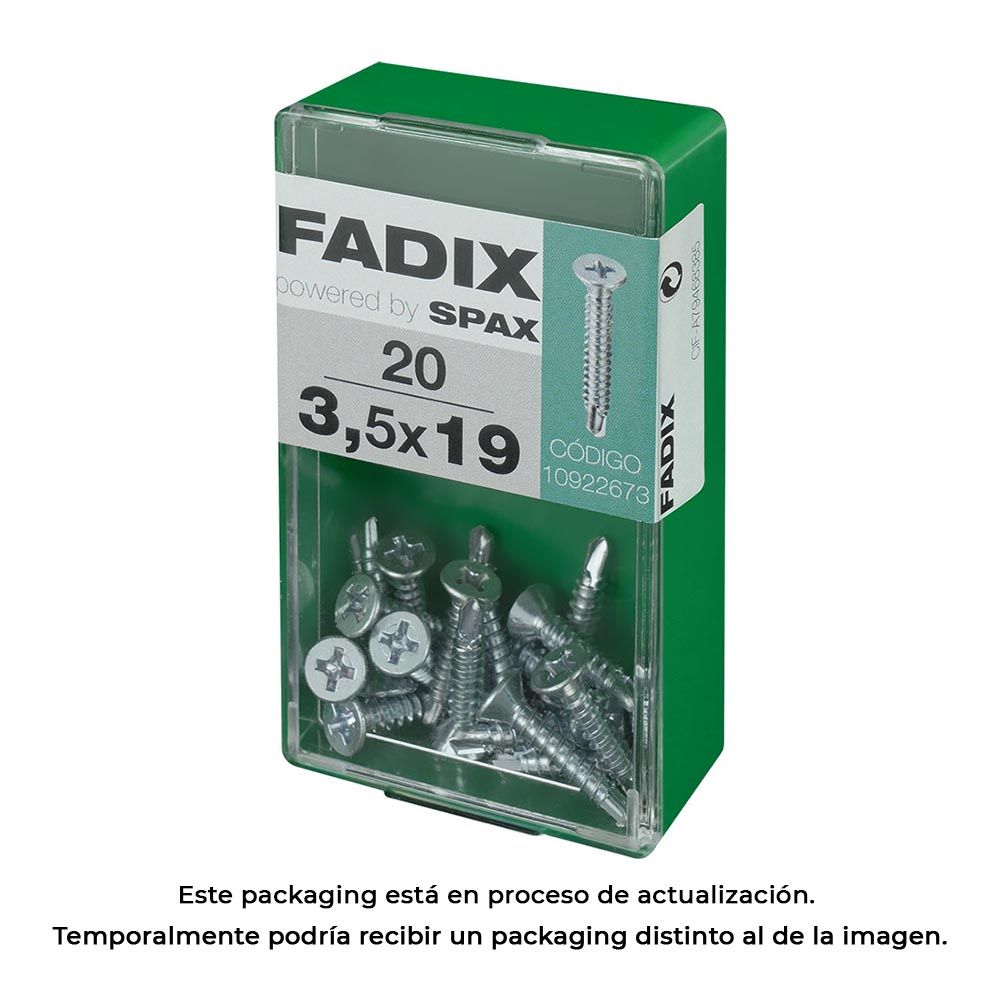 Caixa S 20 unid. parafuso rosca chapa CP autot. zinco 3,5x19mm fadix