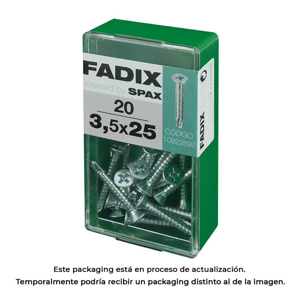 Caixa S 20 unid. parafuso rosca chapa CP autot. zinco 3,5x25mm fadix