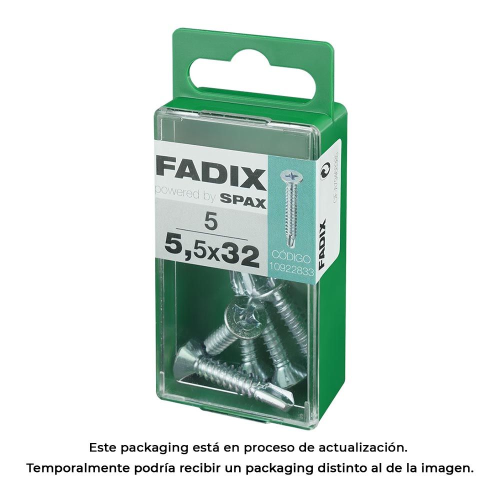 Caixa S 5 unid. parafuso rosca chapa CP autot. zinco 5,5x32mm fadix