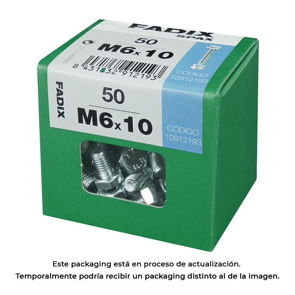 Caixa l 50 unid. parafuso metrico CAB hex+porca zinco m 6x10mm fadix