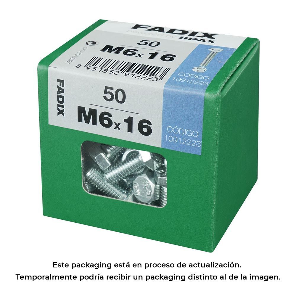 Caixa l 50 unid. parafuso metrico CAB hex+porca zinco m 6x16mm fadix