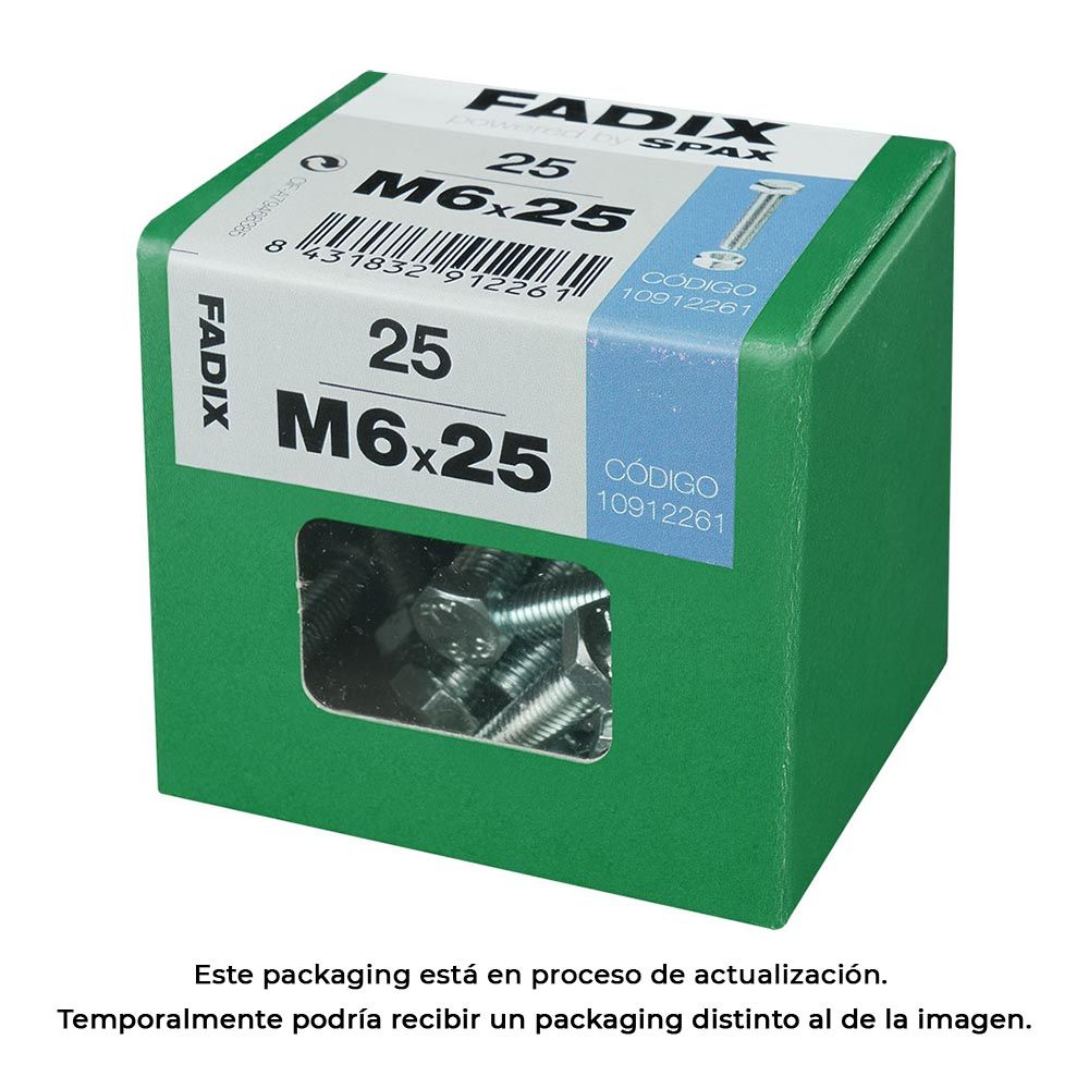 Caixa l 25 unid. parafuso metrico CAB hex+porca zinco m 6x25mm fadix