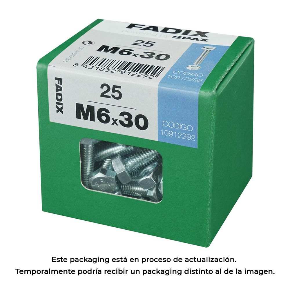 Caixa l 25 unid. parafuso metrico CAB hex+porca zinco m 6x30mm fadix