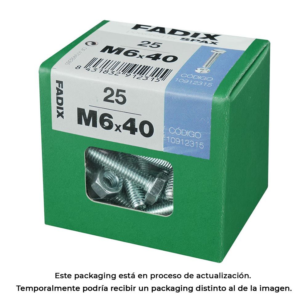 Caixa l 25 unid. parafuso metrico CAB hex+porca zinco m 6x40mm fadix