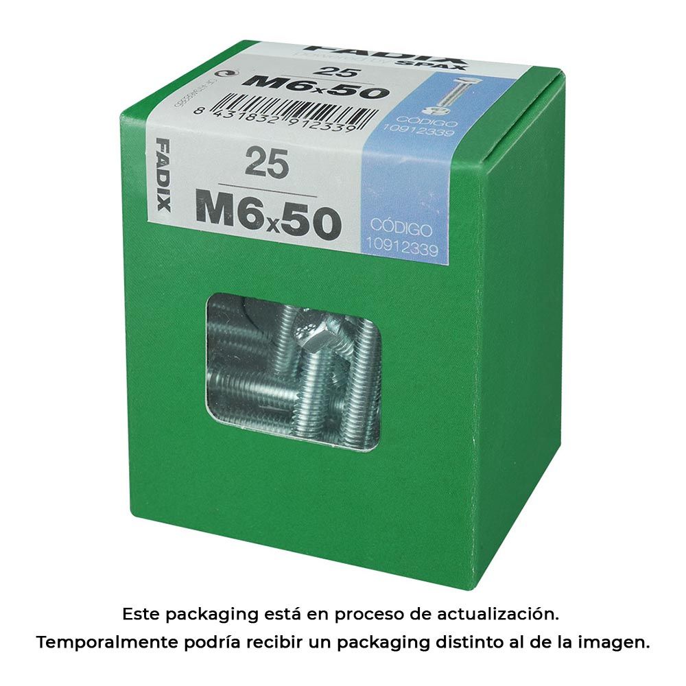 Caixa l 25 unid. parafuso metrico CAB hex+porca zinco m 6x50mm fadix
