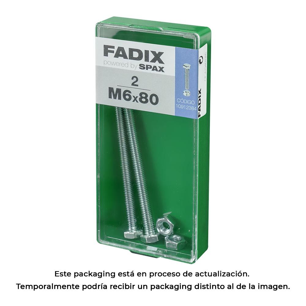 Caixa m 2 unid. parafuso metrico CAB hex+porca zinco m 6x80mm fadix