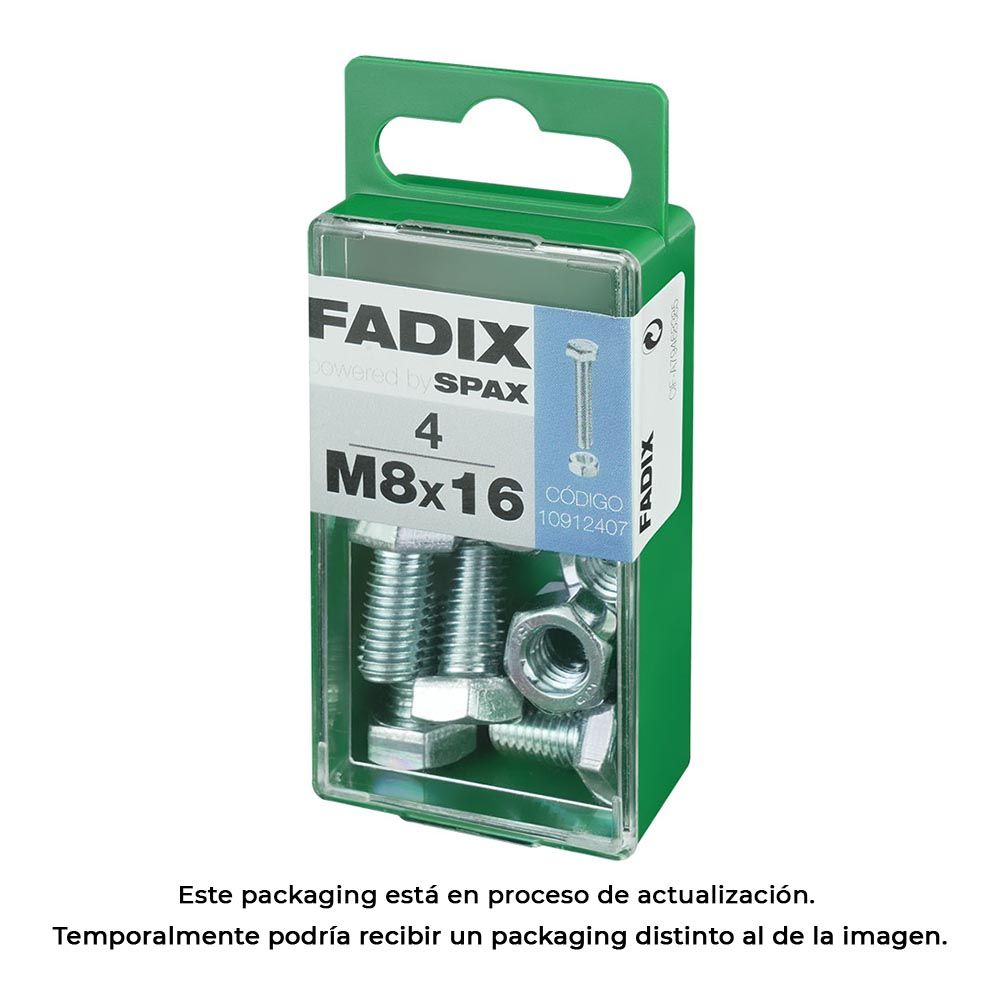 Caixa S 4 unid. parafuso metrico CAB hex+porca zinco m 8x16mm fadix