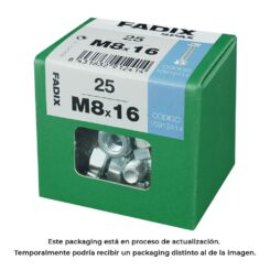 Caixa l 25 unid. parafuso metrico CAB hex+porca zinco 2M 8x16mm fadix
