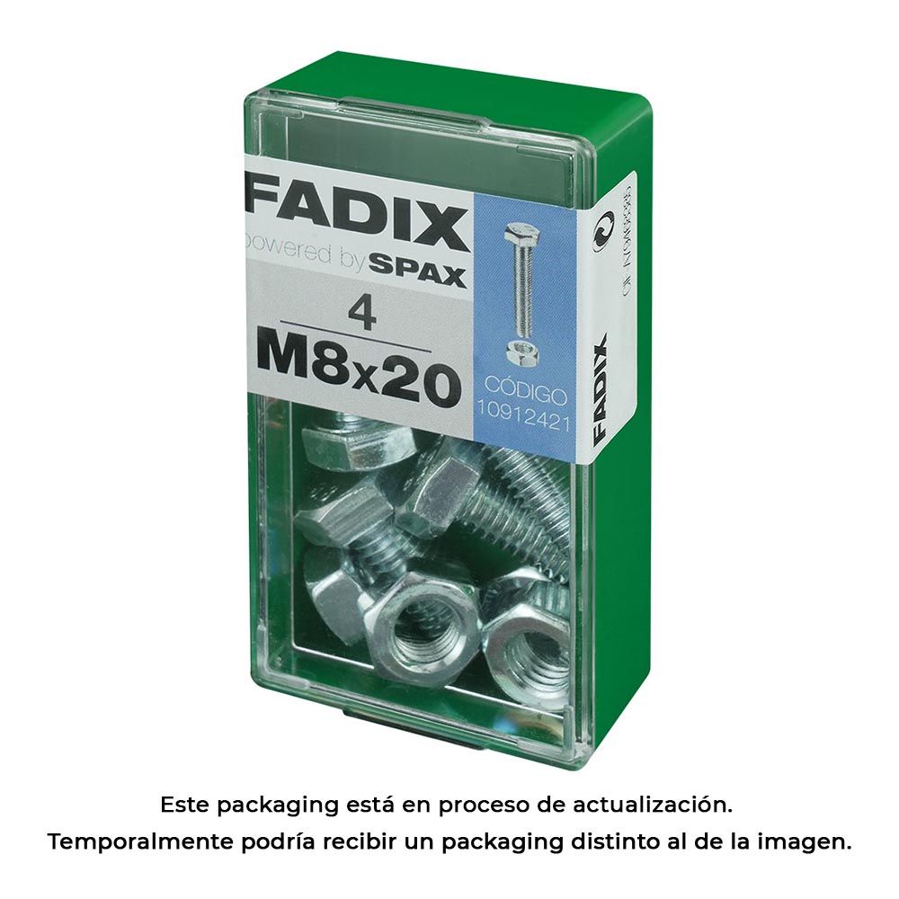 Caixa S 4 unid. parafuso metrico CAB hex+porca zinco m 8x20mm fadix
