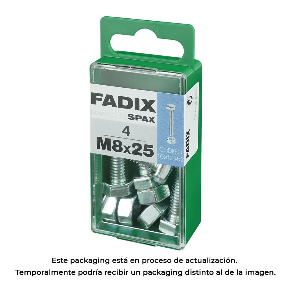 Caixa S 4 unid. parafuso metrico CAB hex+porca zinco m 8x25mm fadix