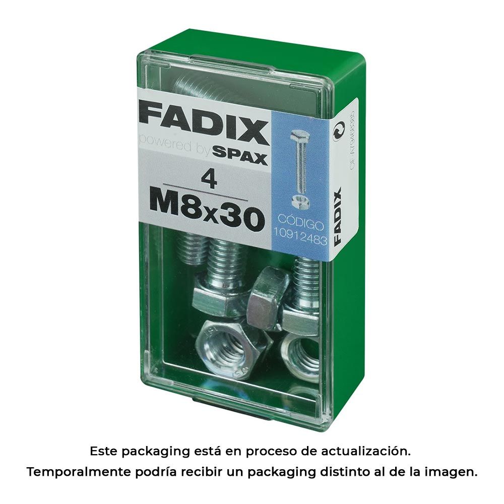 Caixa S 4 unid. parafuso metrico CAB hex+porca zinco m 8x30mm fadix