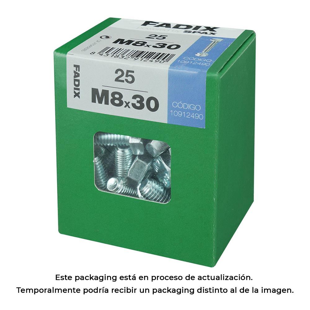 Caixa l 25 unid. parafuso metrico CAB hex+porca zinco 2M 8x30mm fadix
