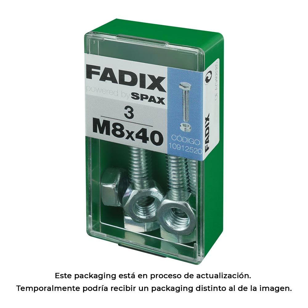 Caixa S 3 unid. parafuso metrico CAB hex+porca zinco m 8x40mm fadix