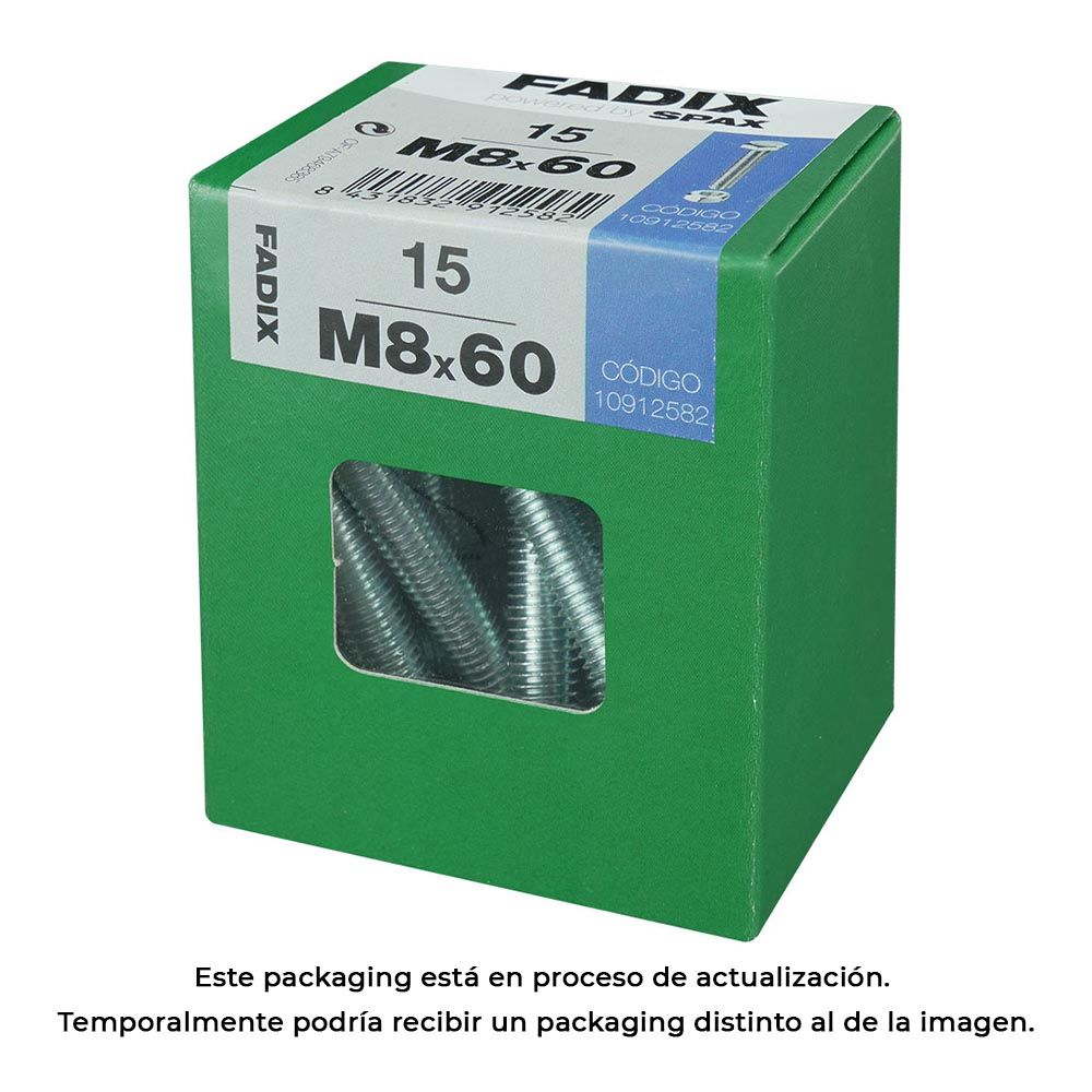 Caixa l 15 unid. parafuso metrico CAB hex+porca zinco m 8x60mm fadix
