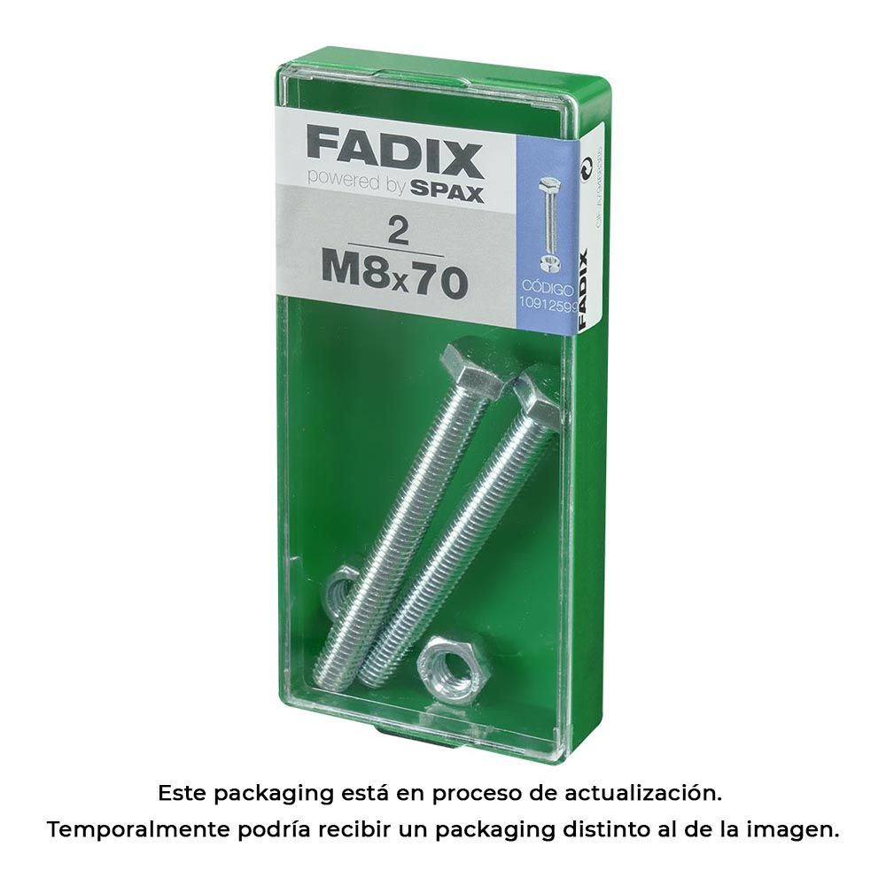 Caixa m 2 unid. parafuso metrico CAB hex+porca zinco m 8x70mm fadix