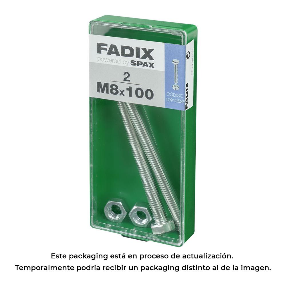 Caixa m 2 unid. parafuso metrico CAB hex+porca zinco m 8x100mm fadix