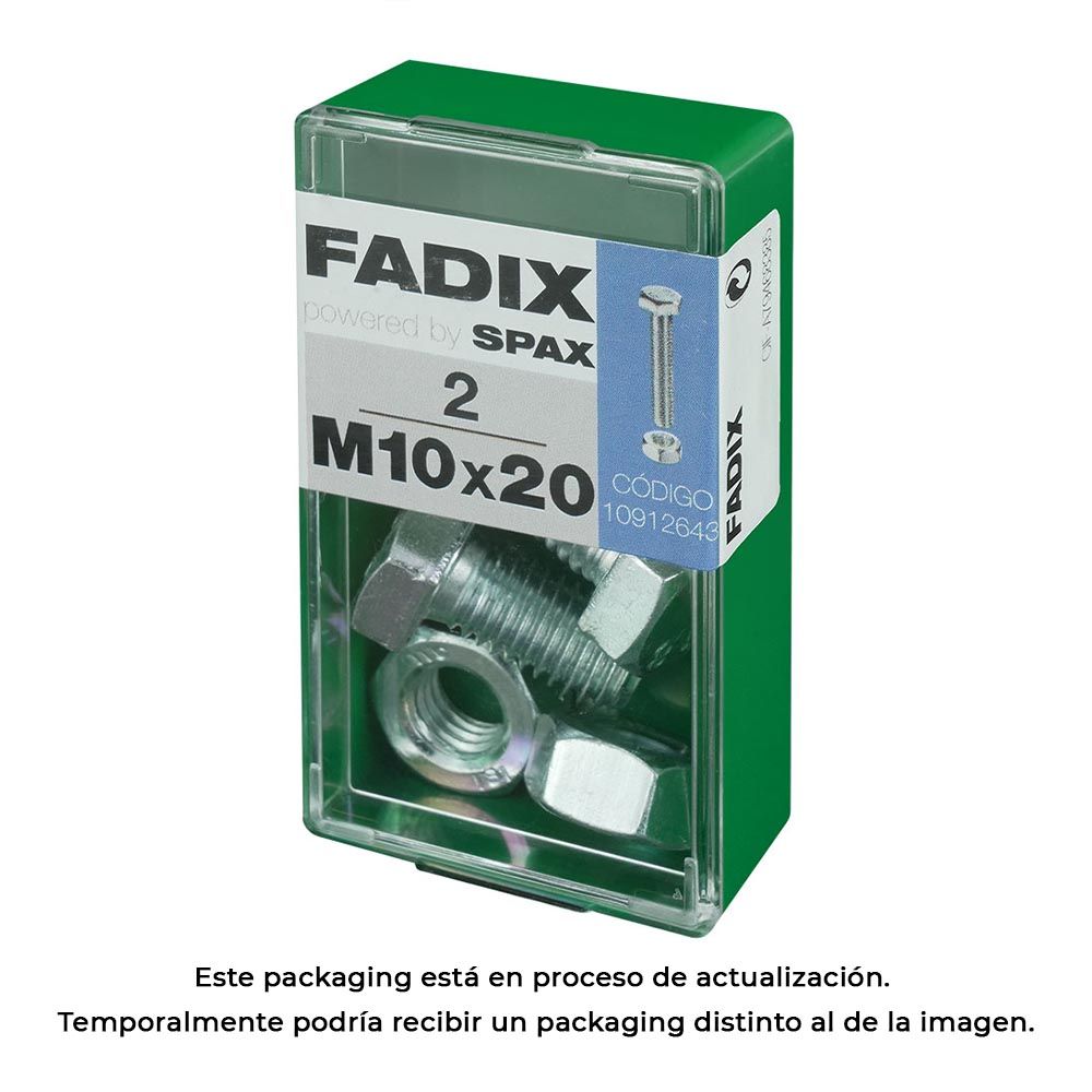 Caixa S 2 unid. parafuso metrico CAB hex+porca zinco m 10x20mm fadix