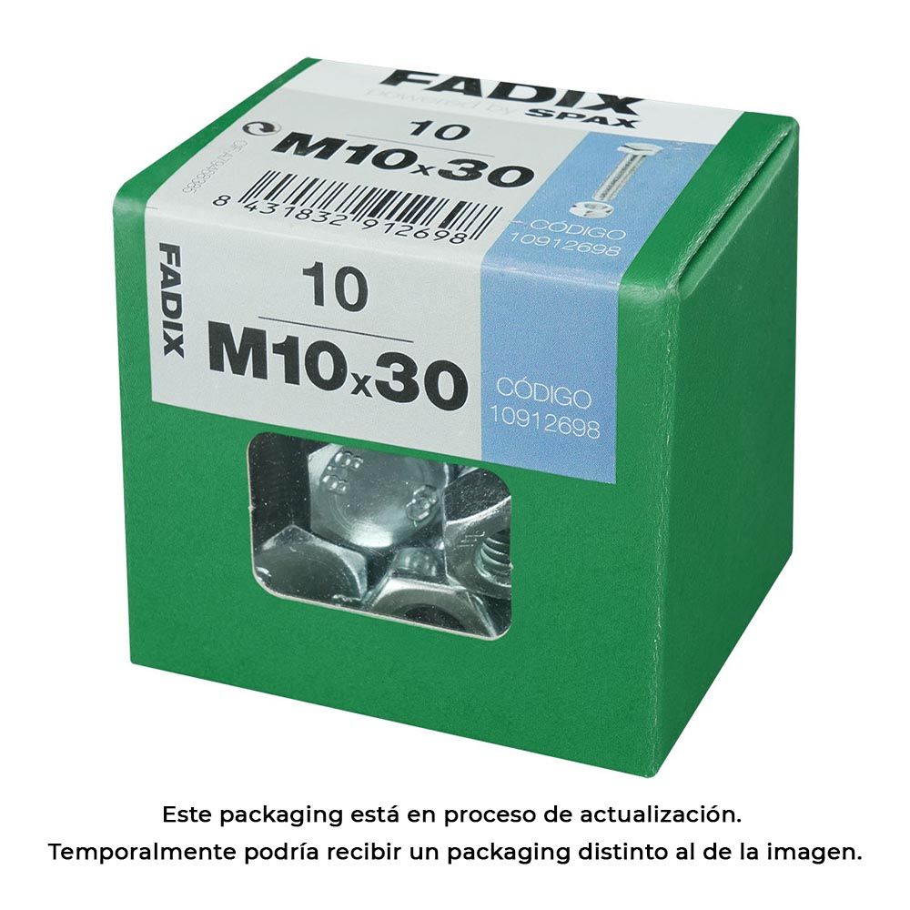 Caixa l 10 unid. parafuso metrico CAB hex+porca zinco m 10x30mm fadix
