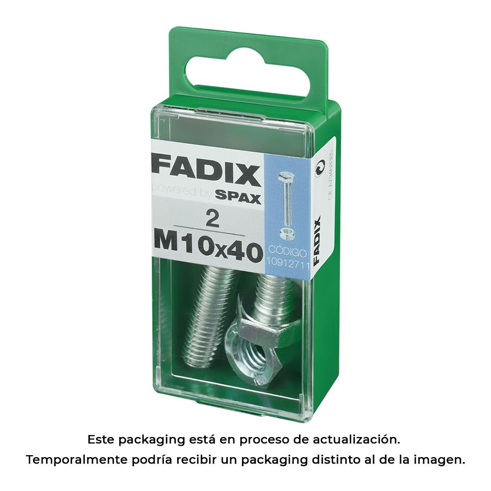 Caixa S 2 unid. parafuso metrico CAB hex+porca zinco m 10x40mm fadix