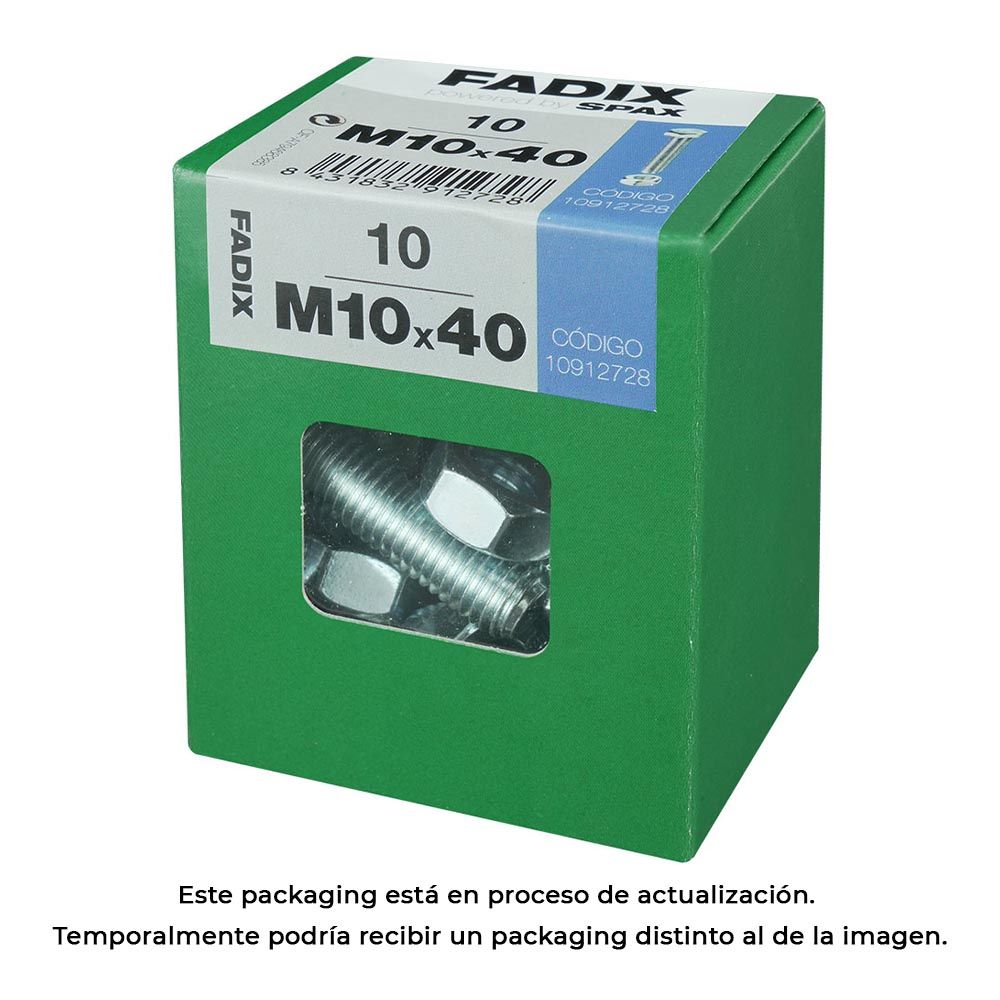 Caixa l 10 unid. parafuso metrico CAB hex+porca zinco m 10x40mm fadix