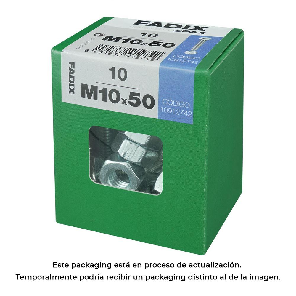 Caixa l 10 unid. parafuso metrico CAB hex+porca zinco m 10x50mm fadix