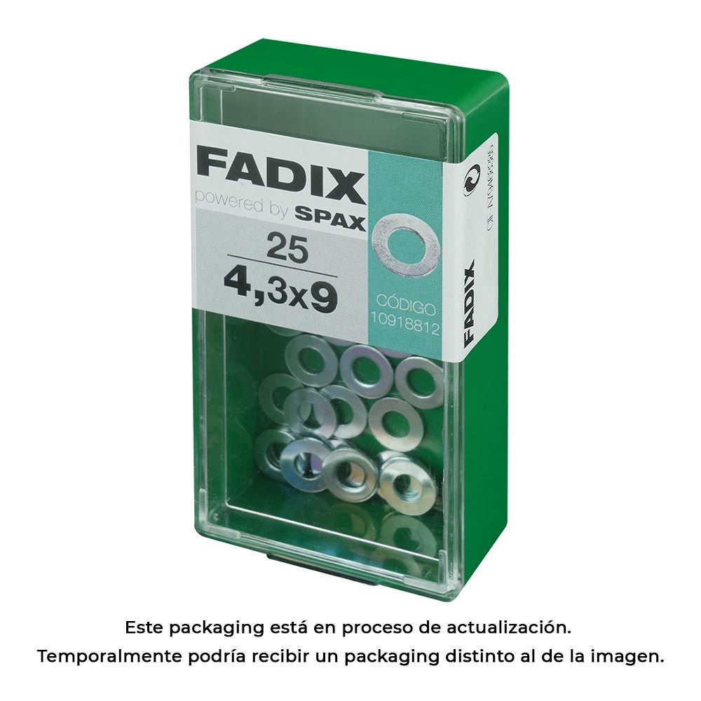 Caixa S 25 unid. anilha plana zinco 4,3x9mm fadix