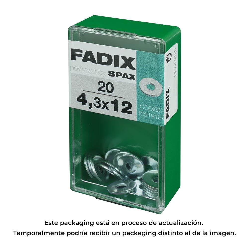Caixa S 20 unid. anilha plana larga zinco 4,3x12mm fadix