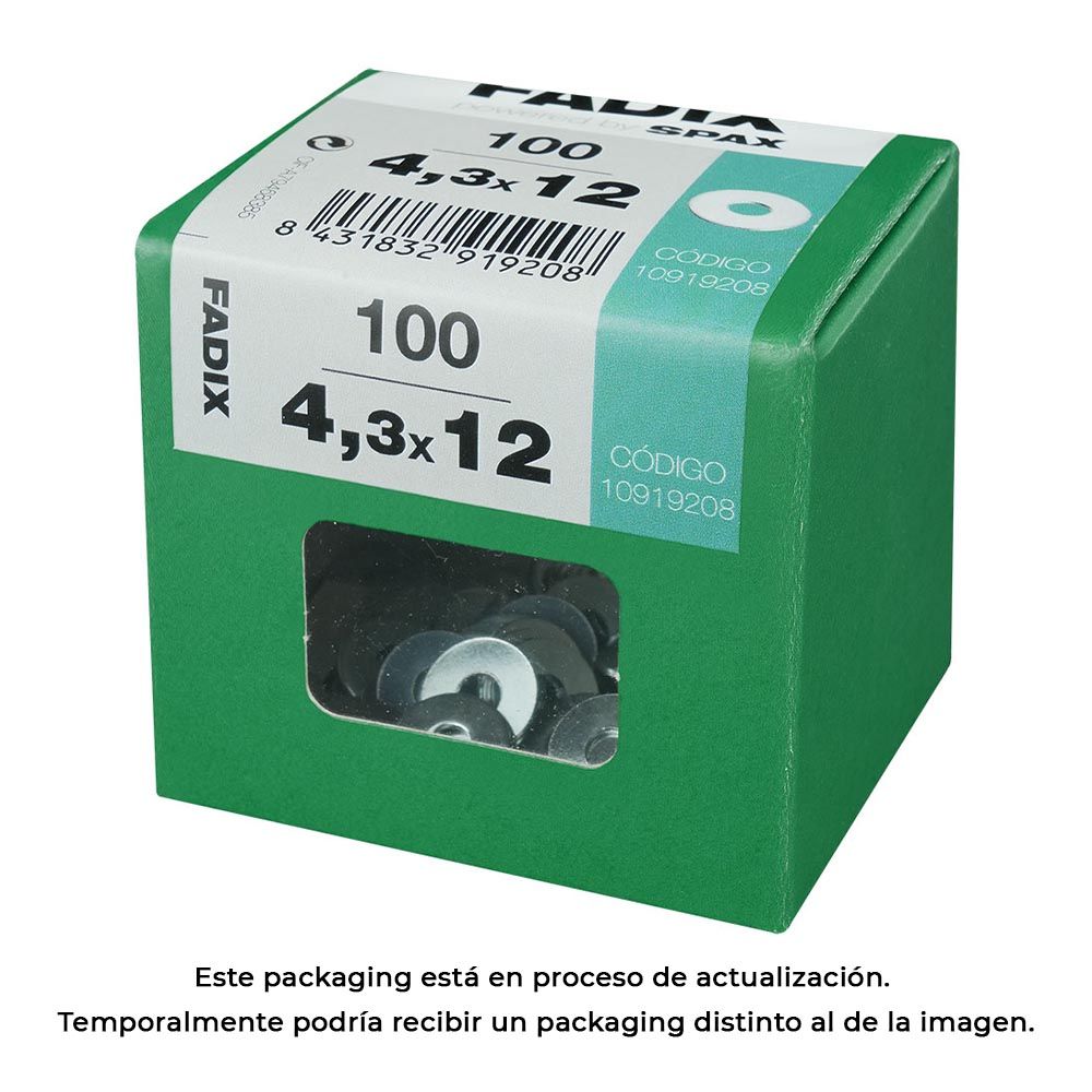Caixa l 100 unid. anilha plana larga zinco 4,3x12mm fadix