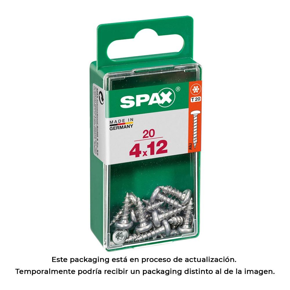 Caixa 20 unid. parafuso madeira spax CAB. redonda wirox 4,0x12mm spax